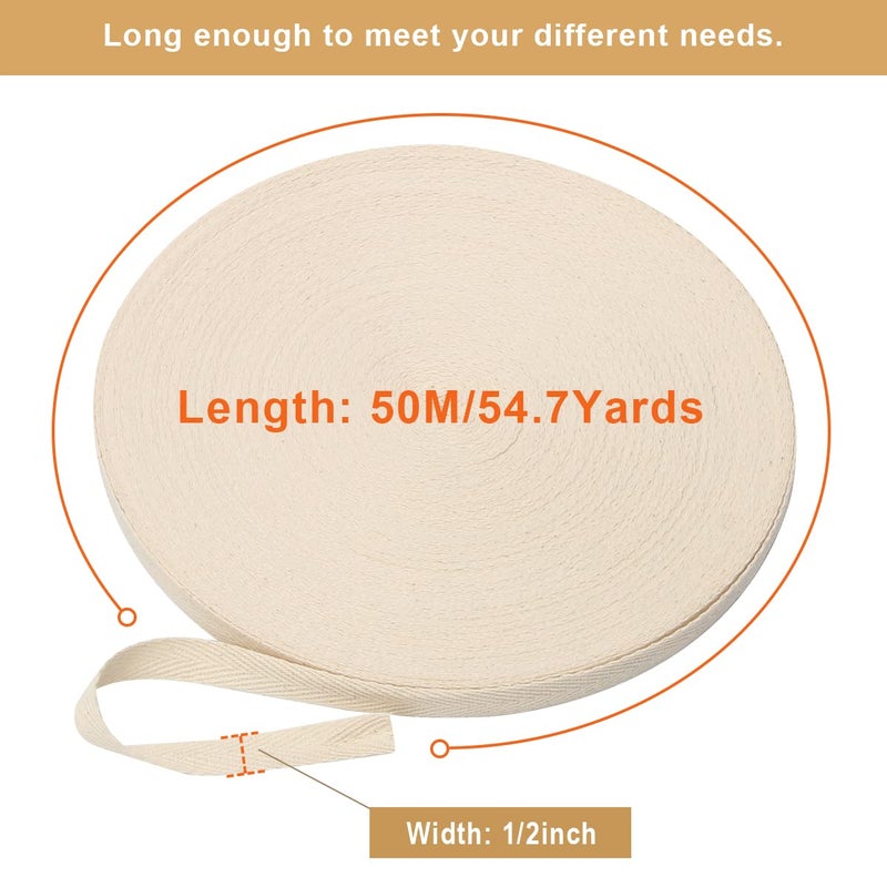 Coitak Cotton Twill Ribbon, 54.7 Yards Binding Ribbon Webbing Tape Trimming for Packing Garment Accessories Handmade DIY - Image 2